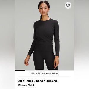 Lululemon All It Takes Ribbed Nulu Long-Sleeve Shirt - Black - size 0